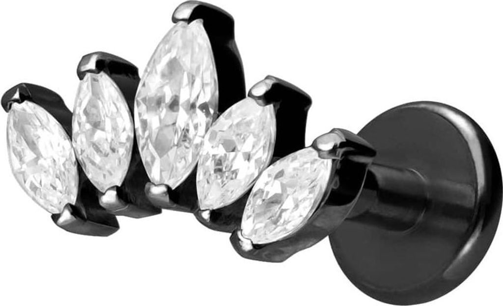 Ohrpiercing, Nasenpiercing Titan Labret mit Innengewinde LOTUSBLÜTE Schwarz Stablänge: 7mm | Stabstärke: 1,6mm