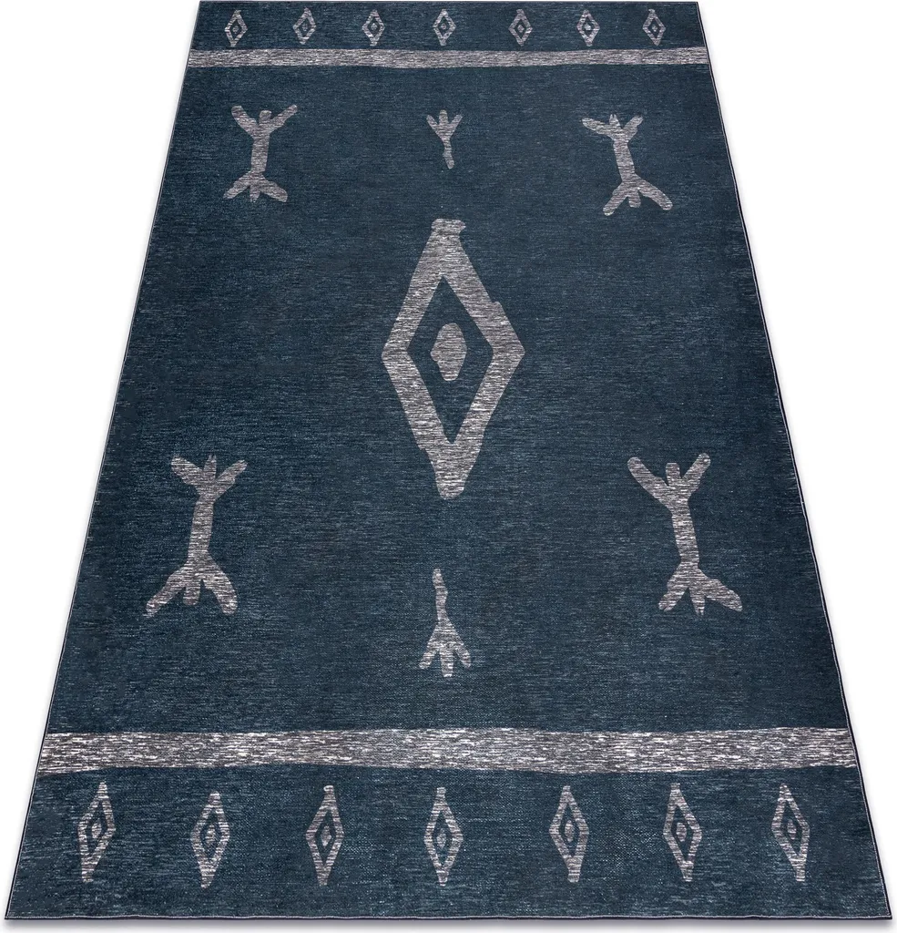 Grand tapis de salon moderne lavable 160x220 cm ANTIKA motif ethnique gris