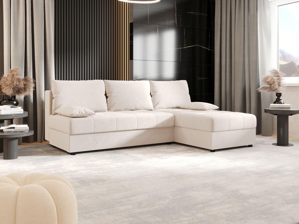 BEDANTE Ecksofa MOS L Itaka 16 Beige Rechts mit Schlaffunktion L-Form Sofa mit Stauraum Bettkasten Wohnzimmersofa Couch Sofa Bettsofa Bettkasten Be...