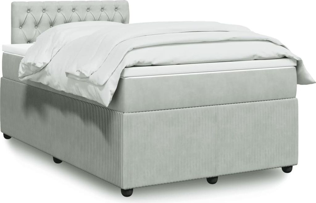 "Rabatt" Boxspringbett mit Matratze - 2 Personen - Strapazierfähiger Stoff - Hellgrau 120x190 cm Samt - Klassische Betten CC11085