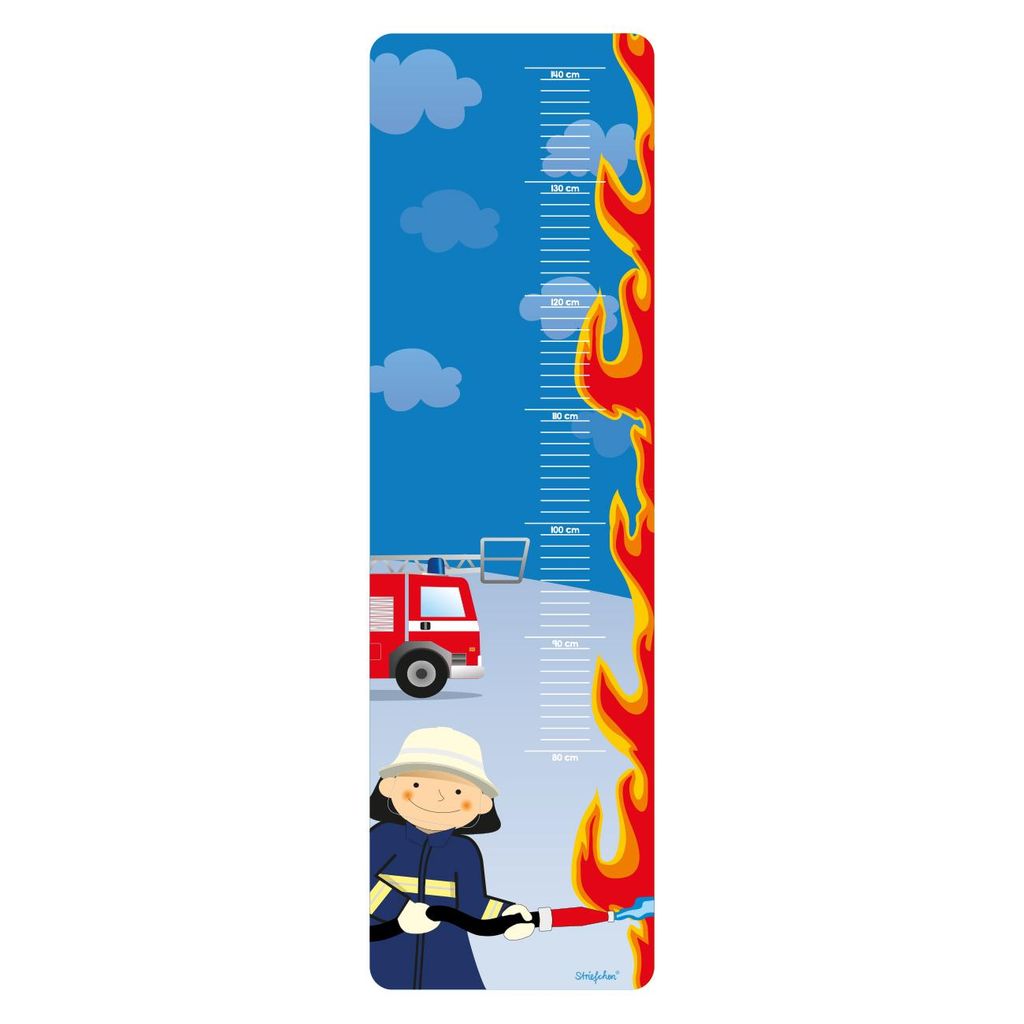Wandtattoo Messlatte für Kinder – viele Motive für Mädchen & Jungen – selbstklebend & ablösbar (Feuerwehr)