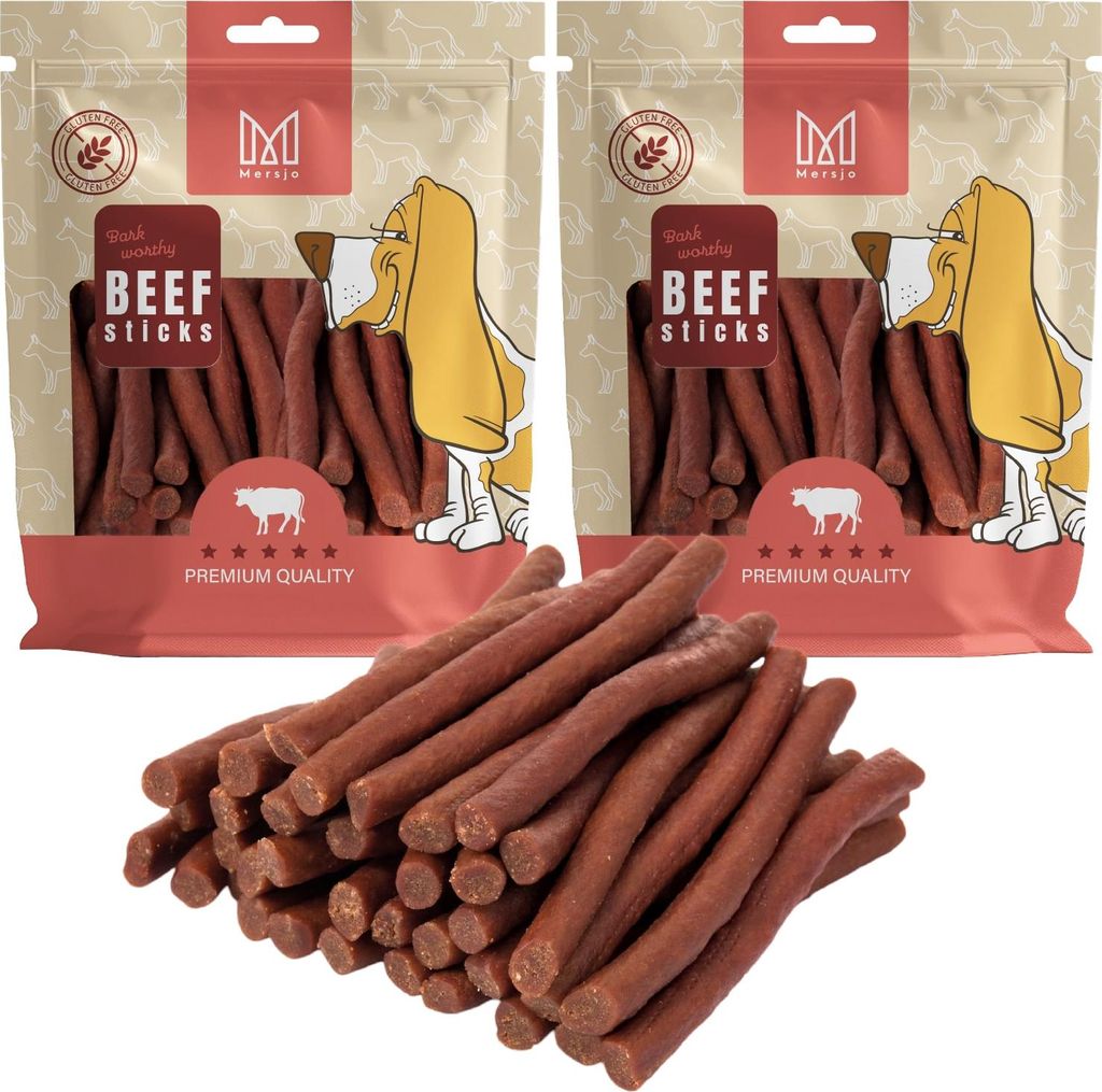Mersjo Rinder-Kabanos mit Leber 2x500g - Hundeleckerli Hundesnacks Kausnack Belohnung für Hunde Naturfleisch Rindfleisch