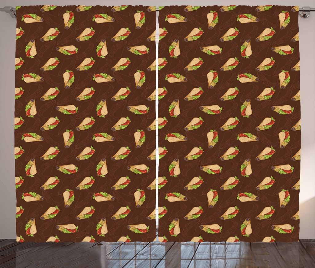 ABAKUHAUS Taco Rustikaler Vorhang, Tasty Yummy Mexican Cuisine, Wohnzimmer Universalband Gardinen mit Schlaufen und Haken, 280 x 245 cm, Mehrfarbig