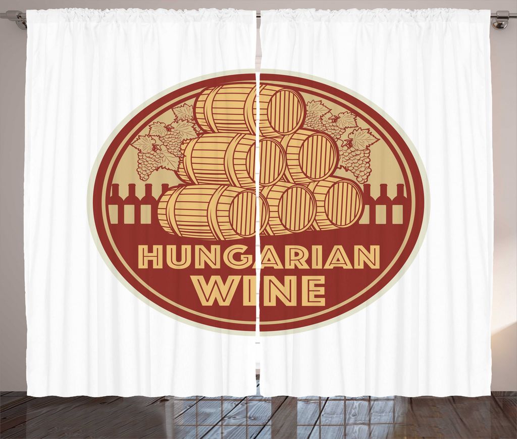 ABAKUHAUS Ungarn Rustikaler Gardine, Vintage ungarischen Wein Text, Wohnzimmer Universalband Gardinen mit Schlaufen und Haken, 280 x 225 cm, Red Se...