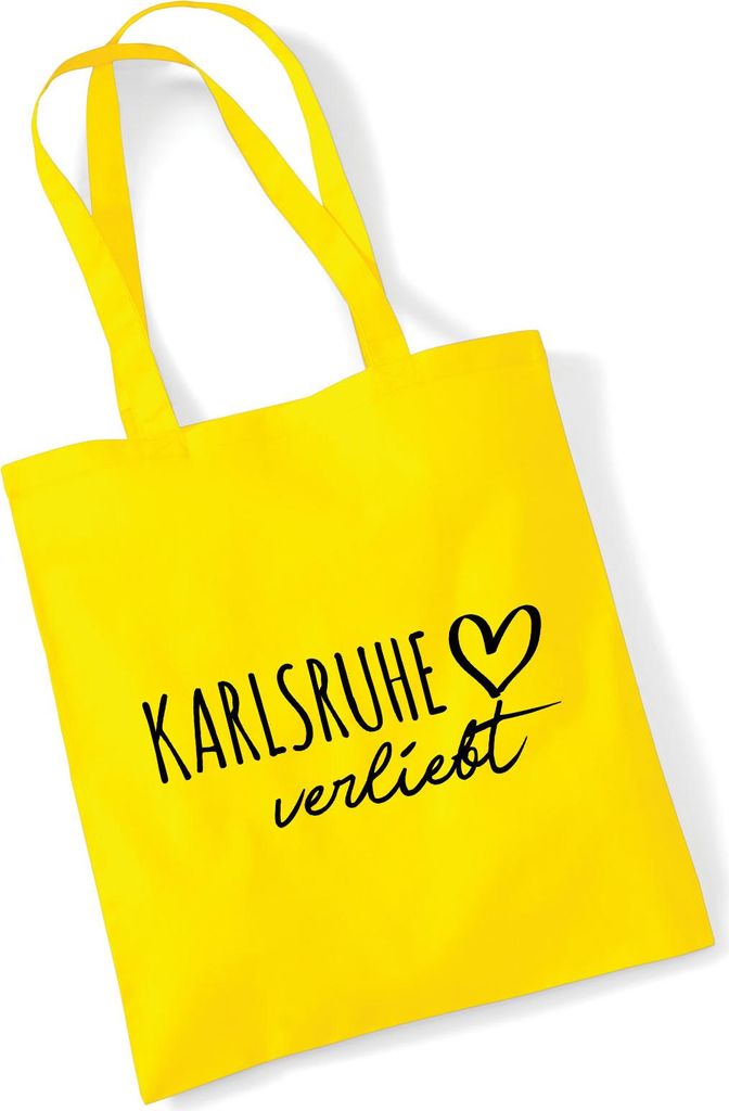 Huuraa Jutebeutel Karlsruhe verliebt 10 Liter Yellow Baumwolle Tasche Geschenkidee