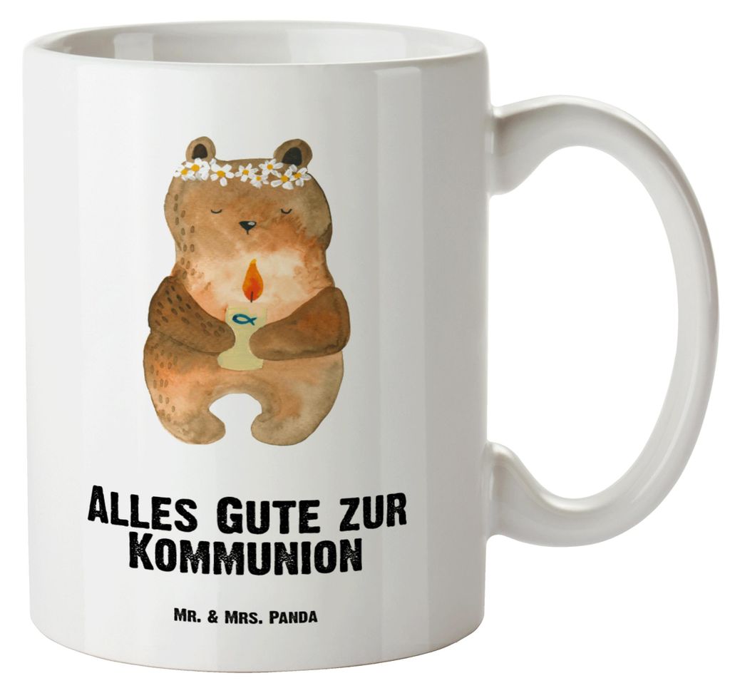Mr. & Mrs. Panda Pott Bär Kommunion - Weiß - Geschenk, Teddy, Jumbo Tasse, Taufkerze, steingut, Große Teetasse, Gottes Segen, weisse, Katholisch