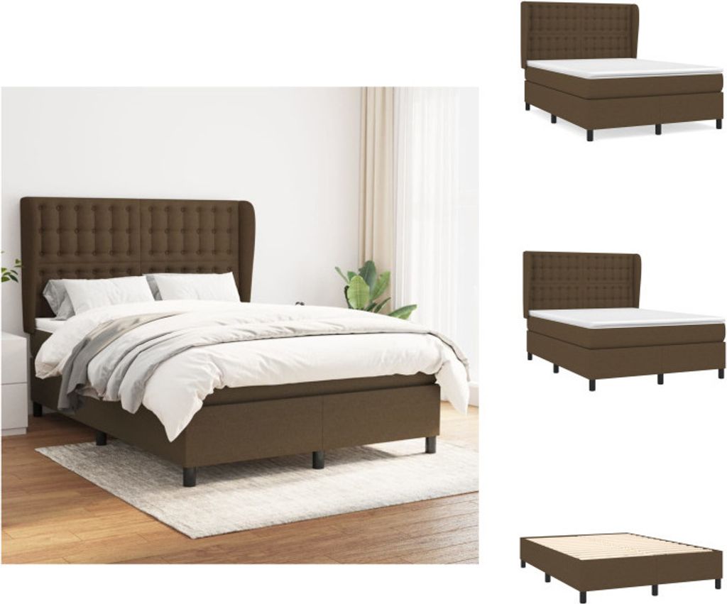 vidaXL Boxspringbett mit Matratze Dunkelbraun 140x200 cm Stoff - Betten & Bettgestelle