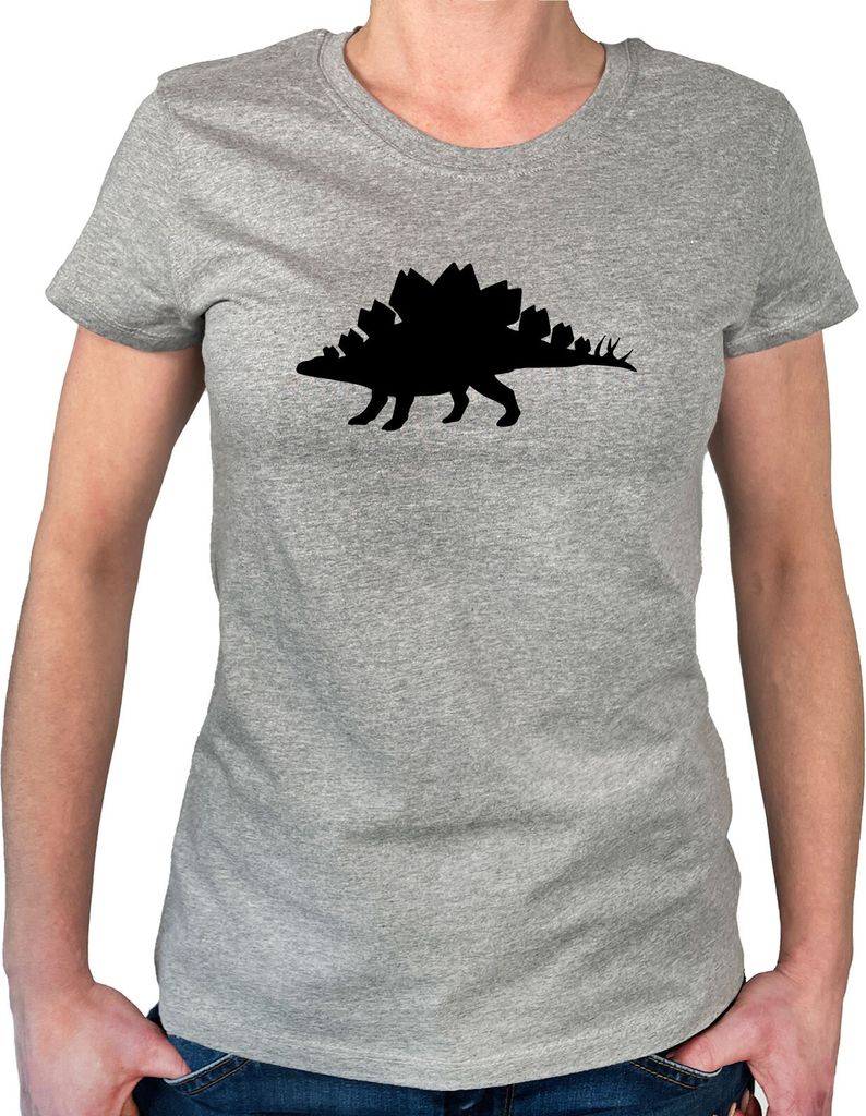 Huuraa Damen T-Shirt Stegosaurus Dinosaurier XS Sport Grey Baumwolle Fairtrade Damenshirt Geschenkidee
