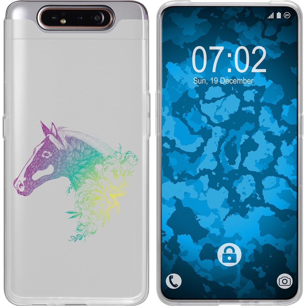 PhoneNatic Case kompatibel mit Samsung Galaxy A80 Silikon-Hülle Floral Pferd M5-4