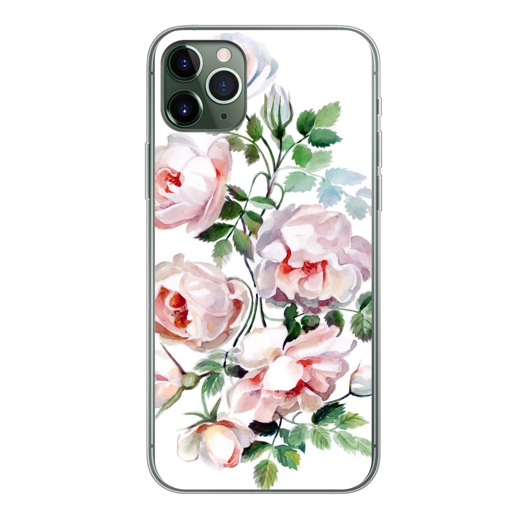 MuchoWow Handyhülle Schutzhülle Hülle für iPhone 11 Pro Max Aquarell - Rosen - Blumen Silikon Softcase Handy Hülle - Schutz