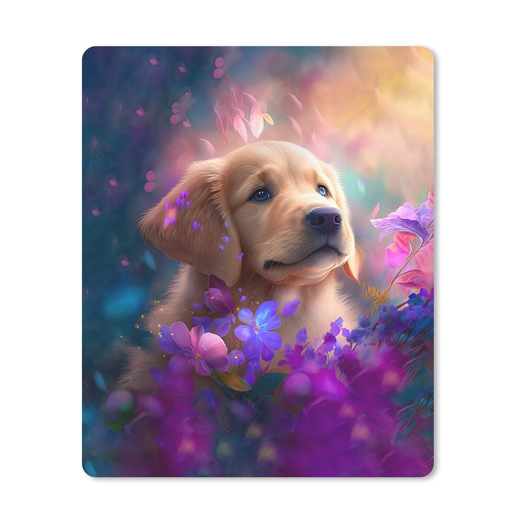MuchoWow Mauspad Mousepad Hund - Welpe - Sonne - Blumen - Golden Retriever 19x23 cm - Mousepads - Maus Mat - Pad - Mausunterlage - Mauspads - Spi...