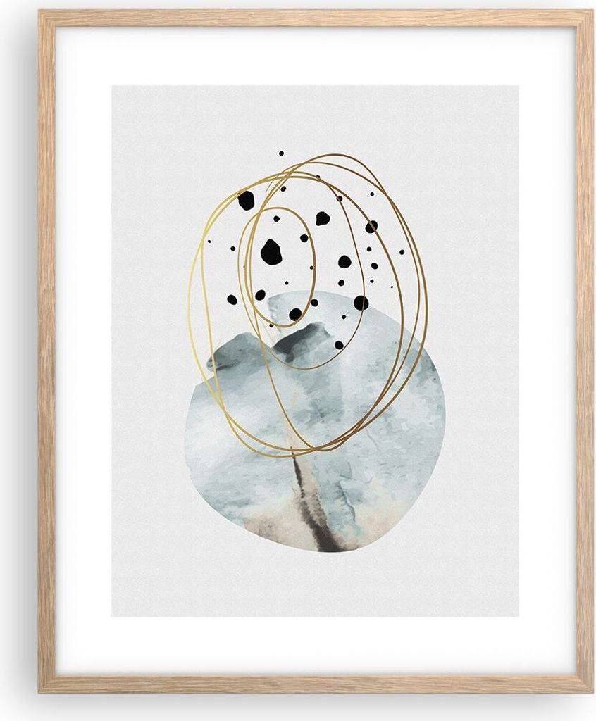 Gerahmtes Poster - Rahmen in heller Eiche - Modern Abstraktion Flecken - 40x50 cm - Wand Bild - Wanddeko - Wandbilder - Kunstposter - Wandposter - ...