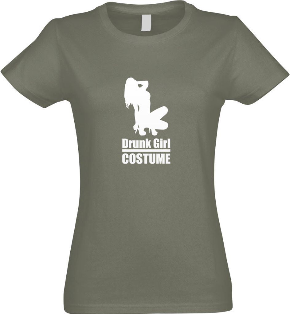 Kiwistar - T-Shirt tailliert - Damen - Olive - Drunk Girl Costume GoGo - mit Motiv Bedruckt - Funshirt Design - Sport - Freizeit - Damen - S