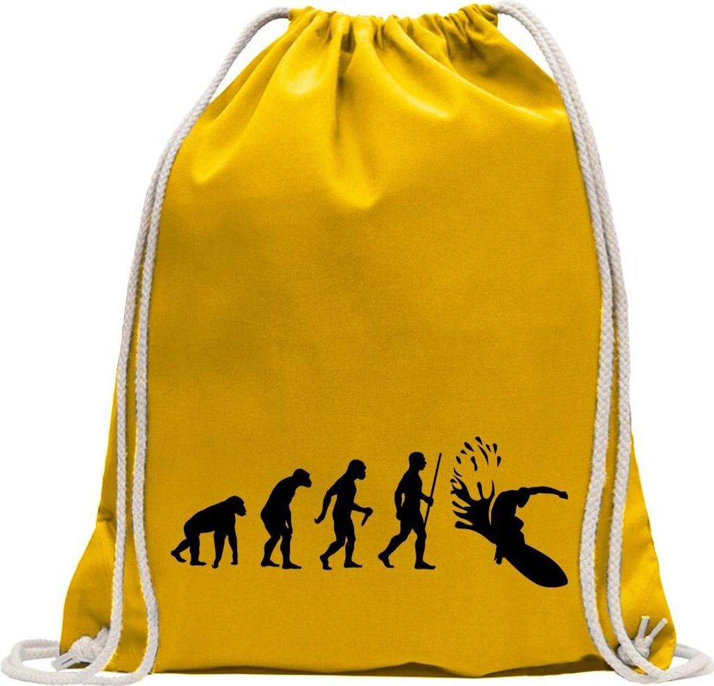Kiwistar - Turnbeutel - gelb - Surfen Wellen Evolution - Fun Rucksack Sport Beutel Gymsack Baumwolle mit Ziehgurt