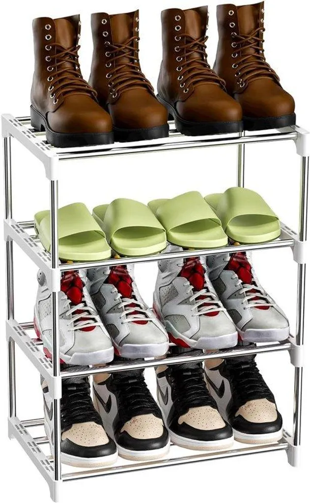 Rangement chaussures 4 niveaux argenté léger et facile à monter soi