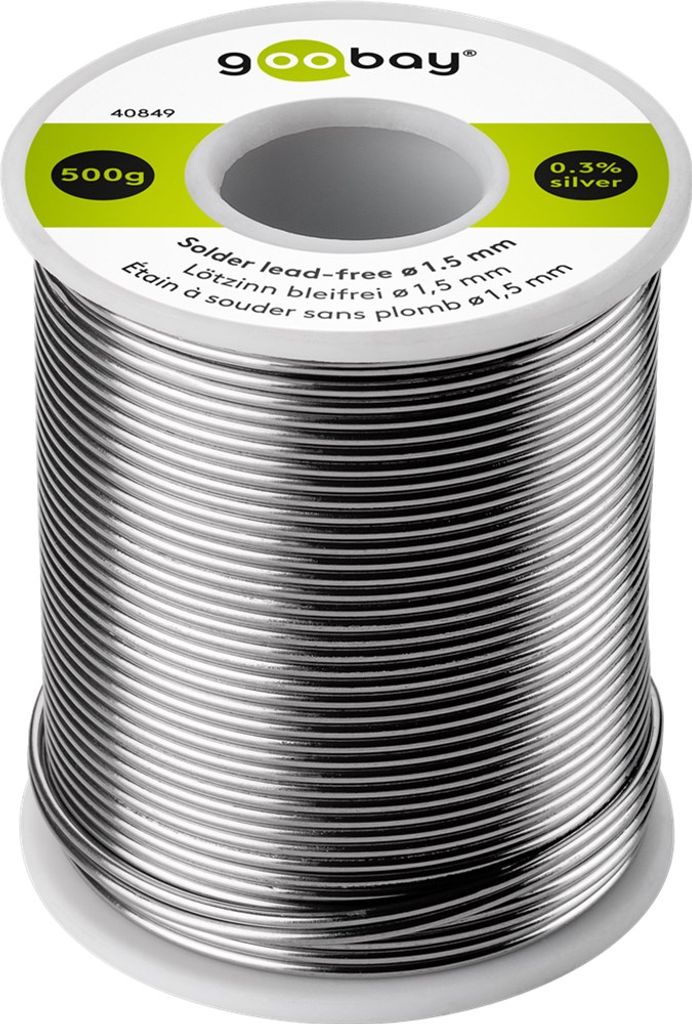Goobay Profi Lötzinn bleifrei, ø 1,5 mm, 500 g - Zusammensetzung: 0,3 % Silber, 0,7 % Kupfer, 96,5 % Zinn, Flussmittelanteil: 2,5 %, Schmelzpunkt...