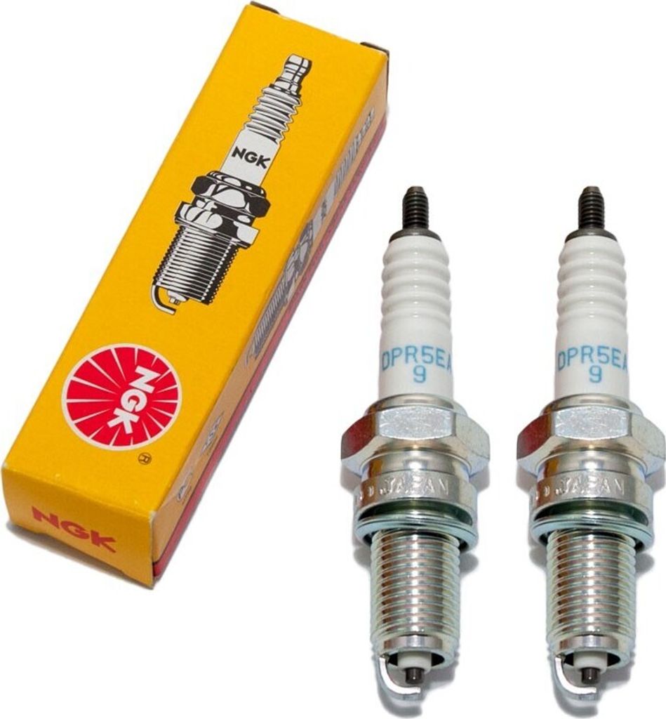 Zündkerzen Set NGK 2x DPR5EA-9 Zündkerze entstört, 19,0mm Langgewinde Ø 12,0mm Hex 18,0mm, Elektrodenabstand 0,90mm, Wärmewert 5, 2887