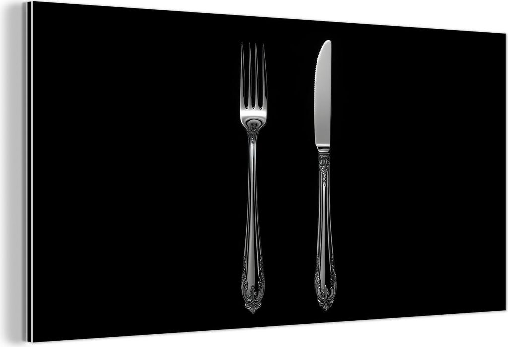 MuchoWow Wanddekoration Metall Metallbild Wandkunst 120x60 cm Gabel - Messer - Silber MuchoWow Aluminium Gemälde - Metalbilder