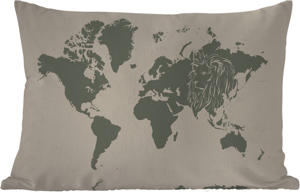 MuchoWow Outdoor Kissen - Weltkarte - Tiere - Löwe - 60x40 cm - Wetterfest - Lounge Kissen - Zierkissen - Kissen für Innenräume