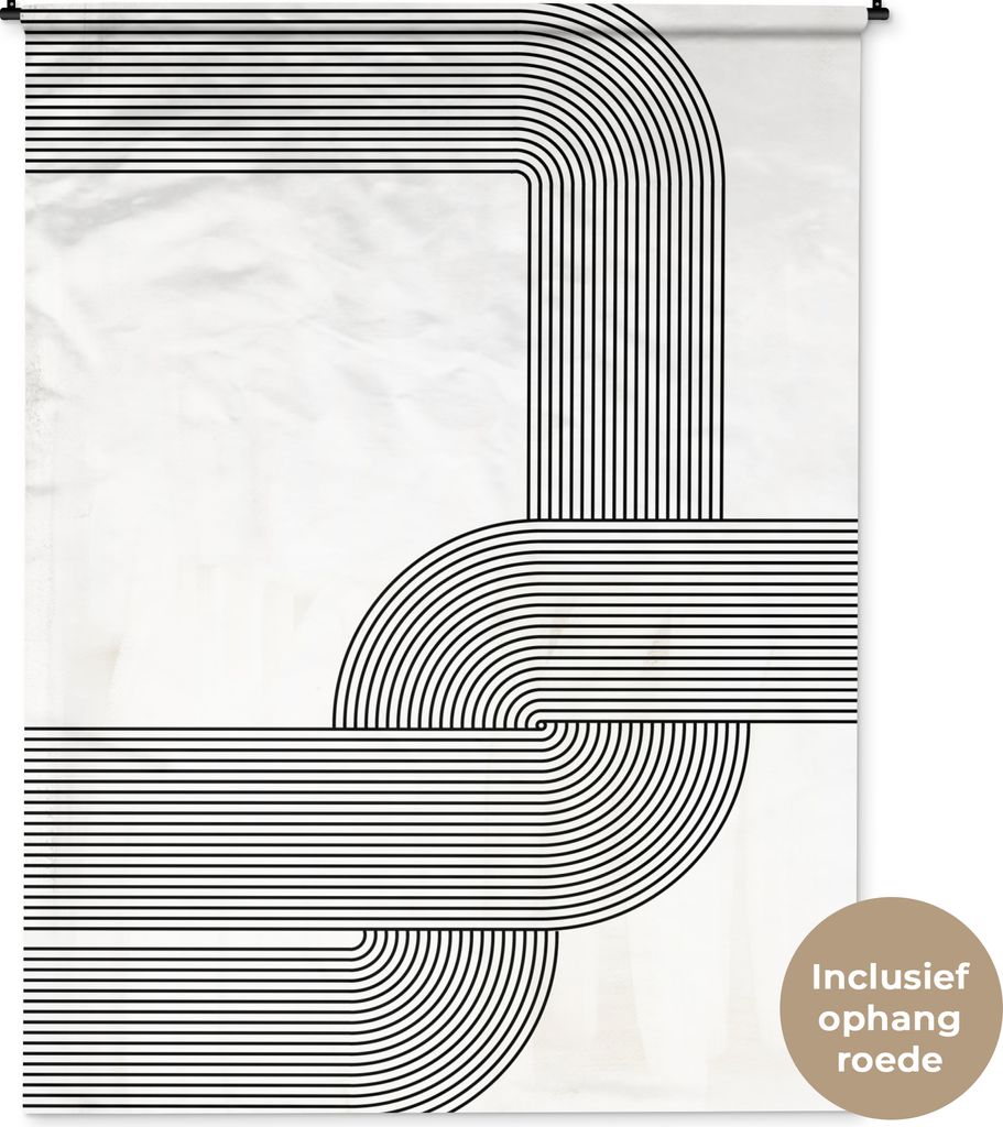 MuchoWow Wandteppich Wandbehang Abstrakt - Schwarz - Weiß 150x200 cm Tapisserie Dekoration Wandtuch - Wandaufhängung - Moderner