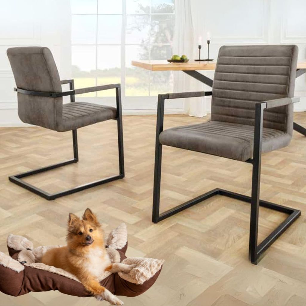 2er Set Freischwinger MENGA taupe-grau Industrial-Look Produktbild 