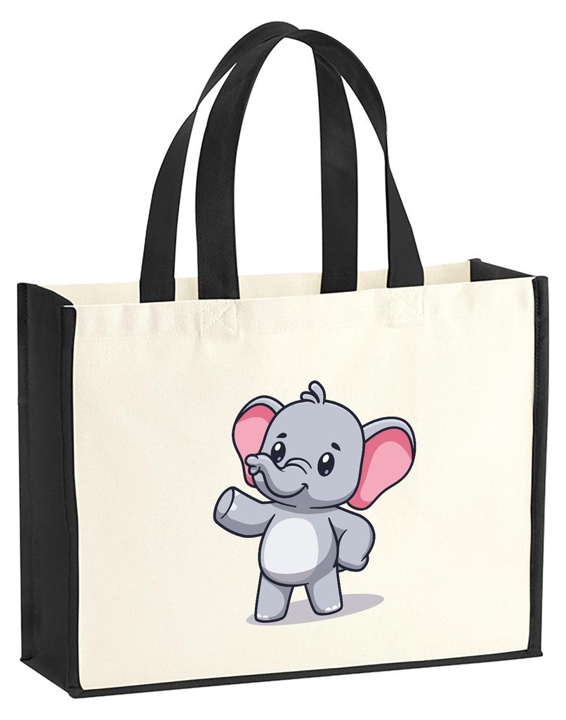 Huuraa Jutetasche Elefant Comic 21 Liter Black Jute und Baumwolle Einkaufstasche Geschenkidee