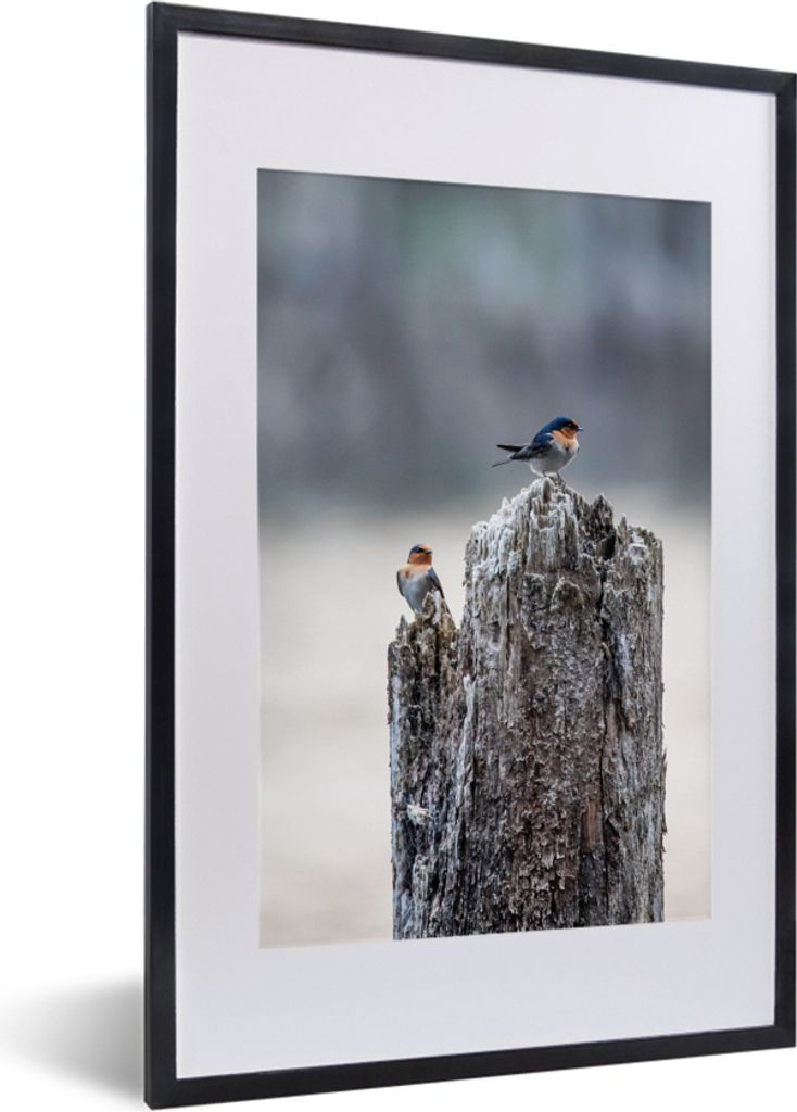 MuchoWow MuchoWow Gerahmtes Poster Vogel - Baumstamm - Winter 40x60 cm - Poster mit zchwarzem Bilderrahmen - Poster in Rahmen