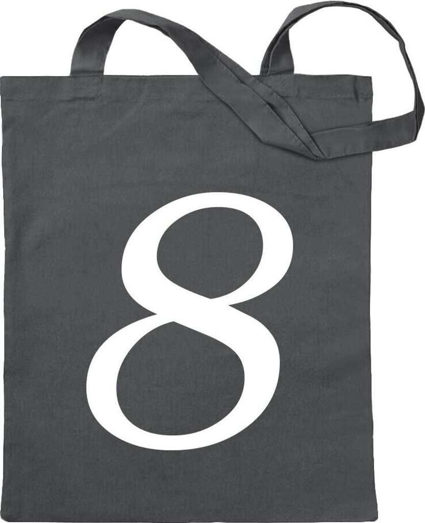 Kiwistar - Baumwolltasche - stahlgrau - Zahl 8 - Zahlen Nummern - Turnbeutel Fun Rucksack Sport Beutel Gymsack Ziehgurt