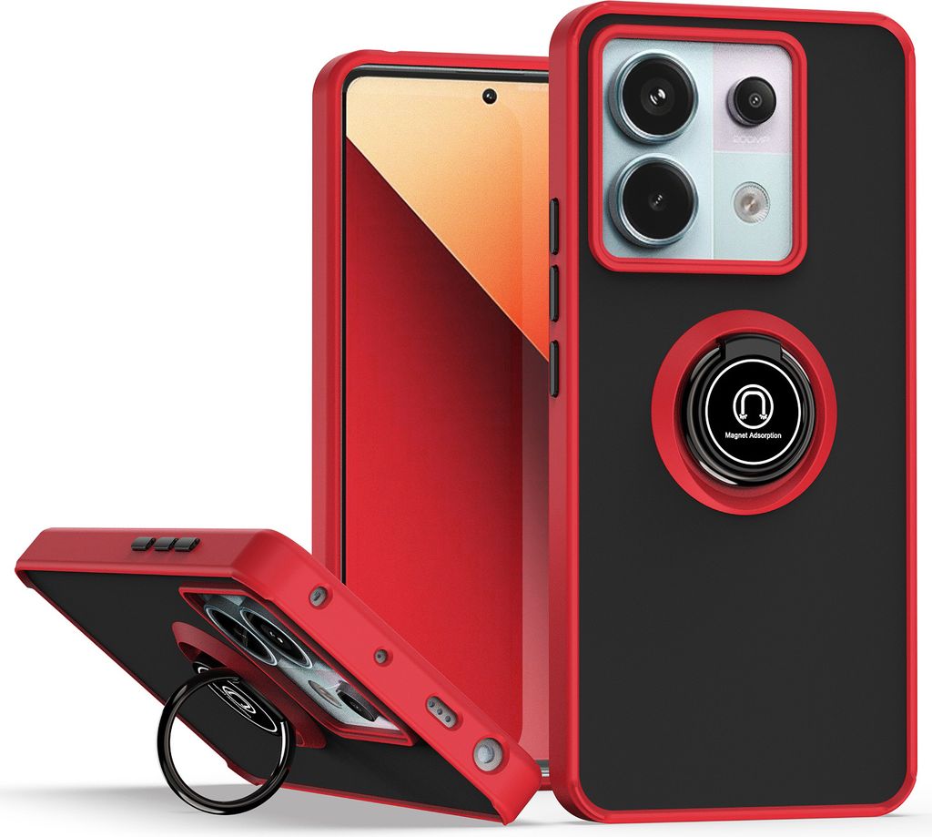 Hülle für Xiaomi Redmi Note 13 Pro 5G Ring Halter Ständer Matte Transluzent TPU Bumper Stoßfest Schutzhülle Rot