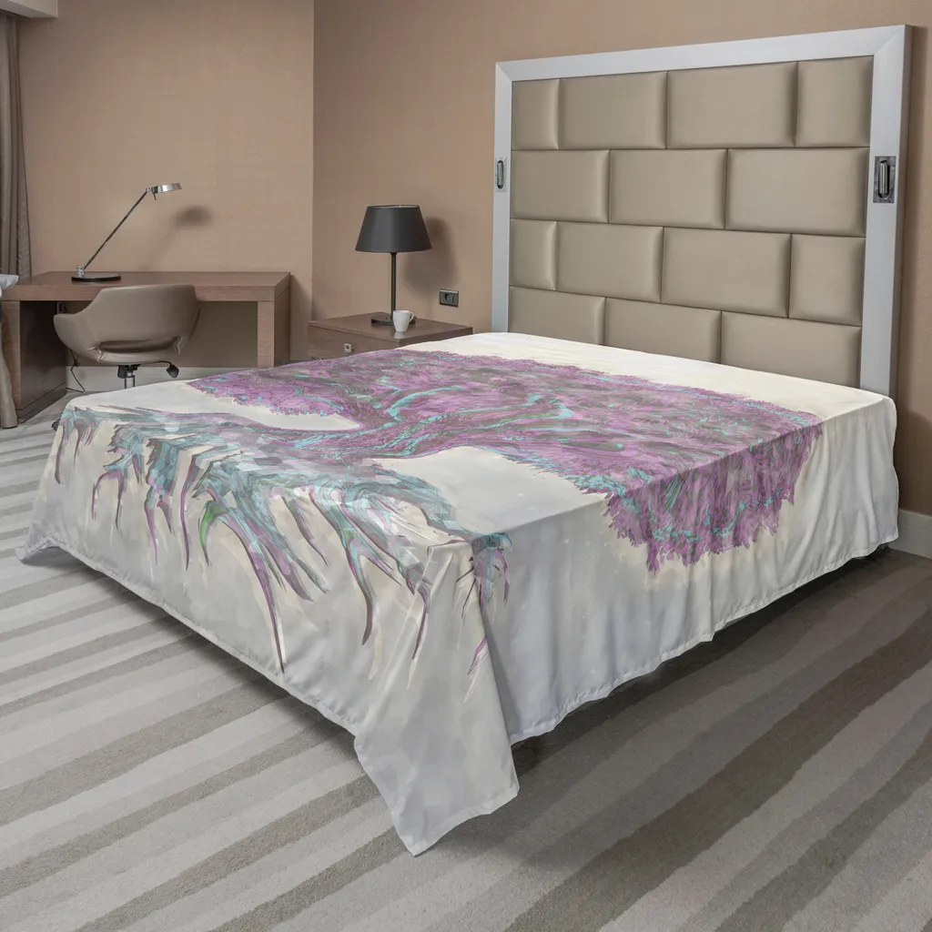 Drap de lit Arbre de Vie infroissable 260x228 cm Violet Gris Doux