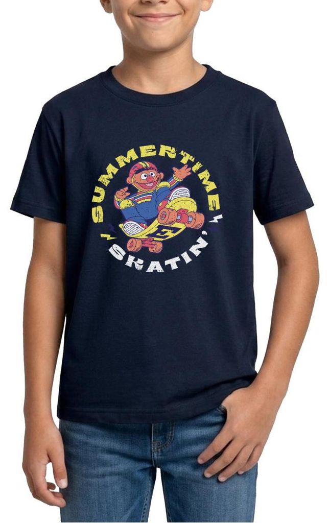 Spreadshirt Sesamstraße Ernie Summer Time Skatin' Skate Design Teenager T-Shirt, 152/164 (12-14 Jahre), Navy