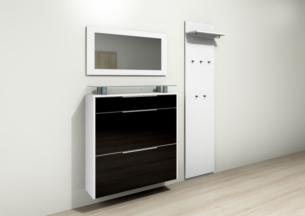Garderobenset Schuhschrank "Oliva2" schwarz-glänzend