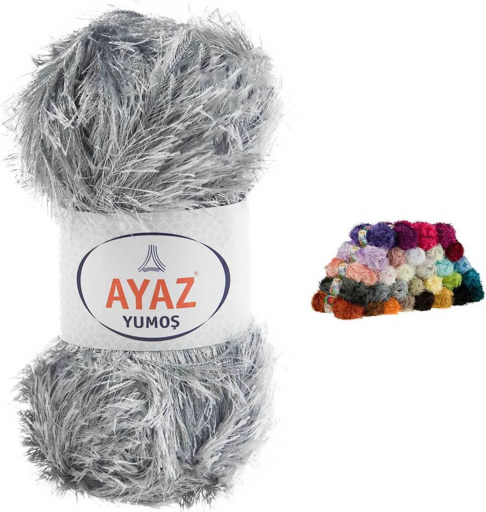 100g Strickgarn Yumos Fransenstrickgarn Strickwolle, Farbauswahl, Farbe:1195 hellgrau