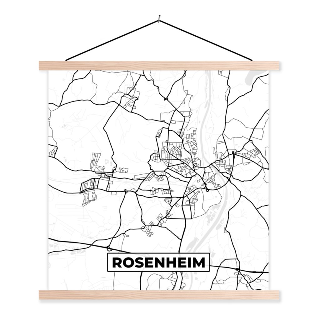 MuchoWow Textilposter Karte - Rosenheim - Stadtplan 120x120 cm mit holzfarbenen Rahmen - Textil-Poster