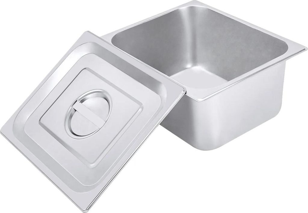 4er-Set Edelstahl GN-Behälter - Gastronorm GN 1/2 - Mit Deckeln - Maße 32,5×26,5×15 cm - Tiefe 15 cm - Für Buffet, Catering, Restaurant - Silber