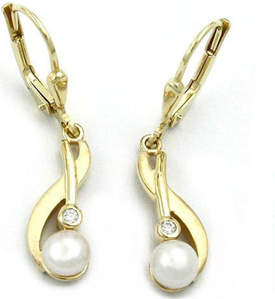 Schöne Ohrringe Brisur aus 375 Gelbgold & Süßwasser-Perlen Ohrschmuck Damen