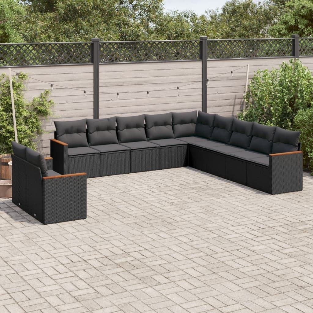 Möbel 11-tlg. Garten-Sofagarnitur mit Kissen Schwarz Poly Rattan 2024