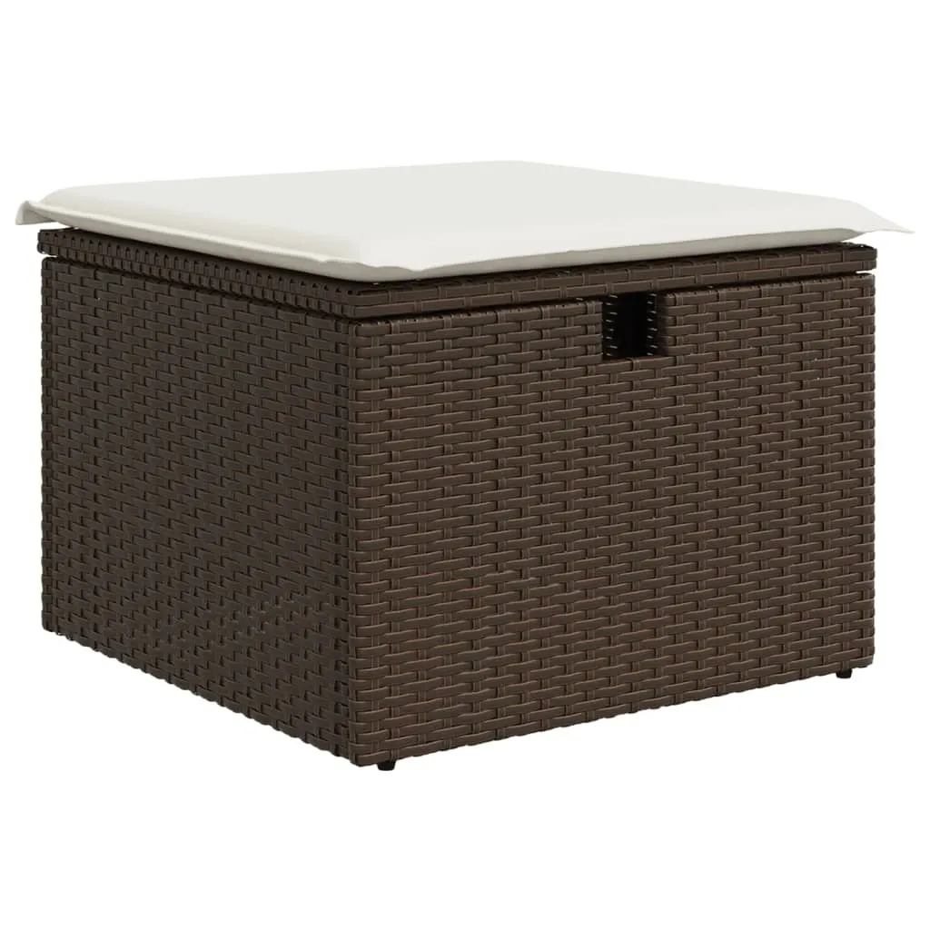 SYFAX Sgabello Giardino Polyrattan 55x55x37 Marrone con Cuscino