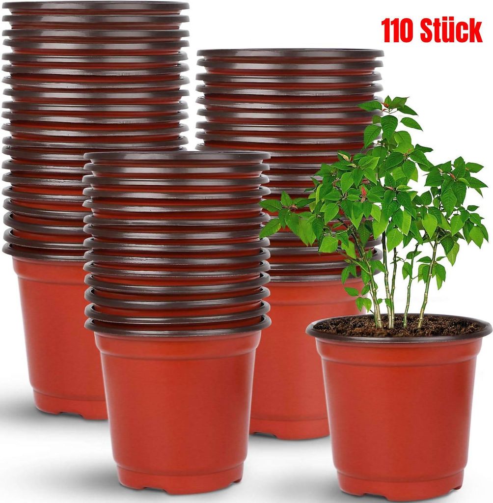 110 Stück 10cm Pflanzentöpfe Anzuchttöpfe Rot Plastik Blumentopf, Rot , 3,2 zoll