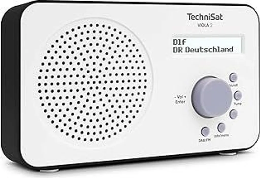 TechniSat VIOLA 2 - Radio DAB portatile (DAB+, FM, altoparlante, presa per cuffie, display a due righe, comando a tasti, piccola, 1 Watt RMS) bianco/nero