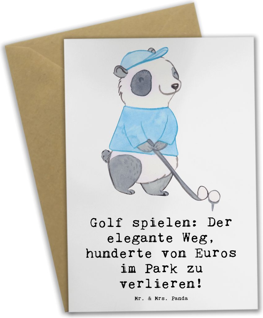Mr. & Mrs. Panda Grußkarte Golf Eleganz - Weiß - Geschenk, weihnachtskarten, Missgeschicke, hochzeitskarten, vatertagskarte, Spaß, Sport, osterk...