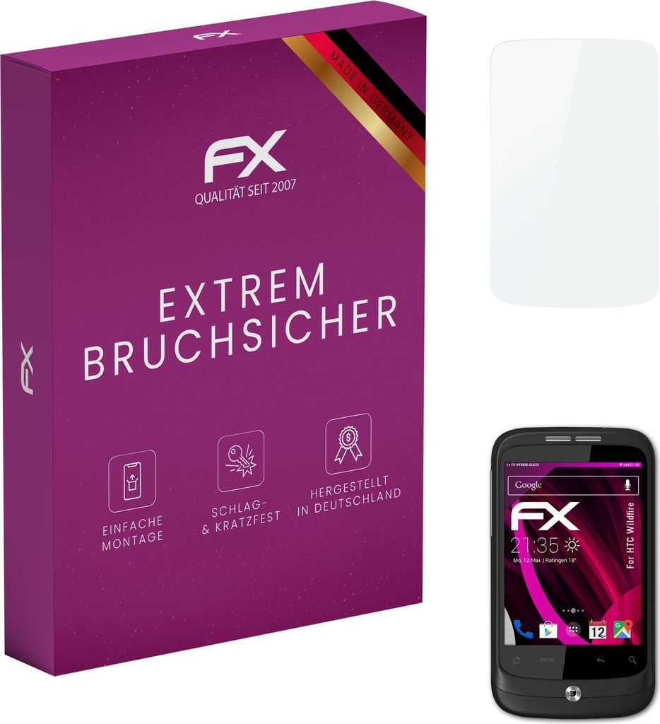 atFoliX FX-Hybrid-Glass Displayfolie kompatibel mit HTC Wildfire Glasfolie