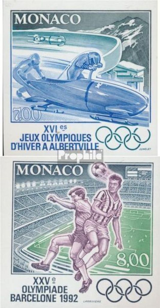 Briefmarken Monaco 1992 Mi 2052S U-2053S U (kompl.Ausg.) Sonderdruck ungezähnt postfrisch Olympische Winterspiele92 Albertville