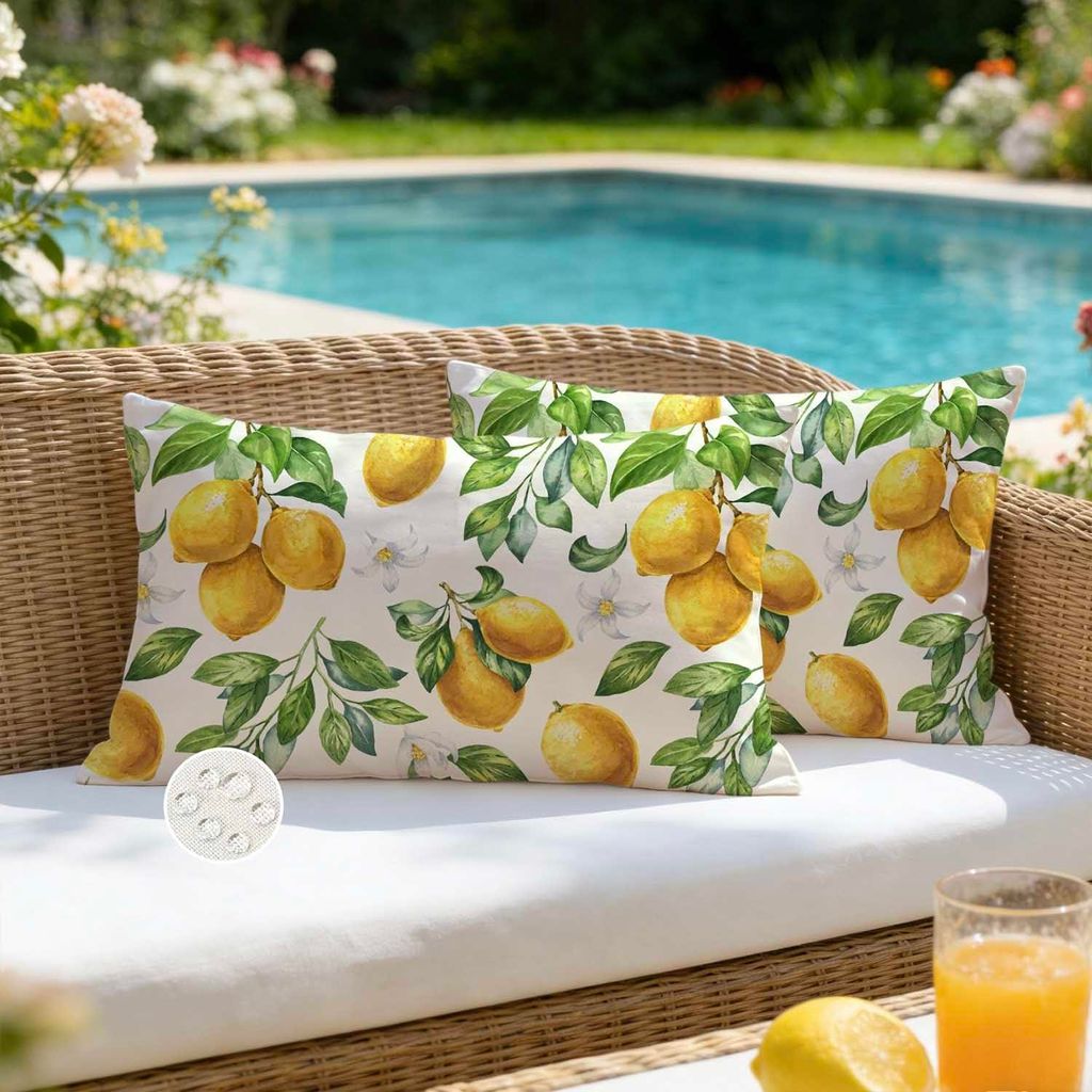 Set mit 2 Outdoor-Kissenbezügen, 30 x 50 cm, zitronengelb, wetterfest, für Sofas, Dekokissen, Gartenkissen, Sitzkissen, Frühlings-/Sommerdekorat...
