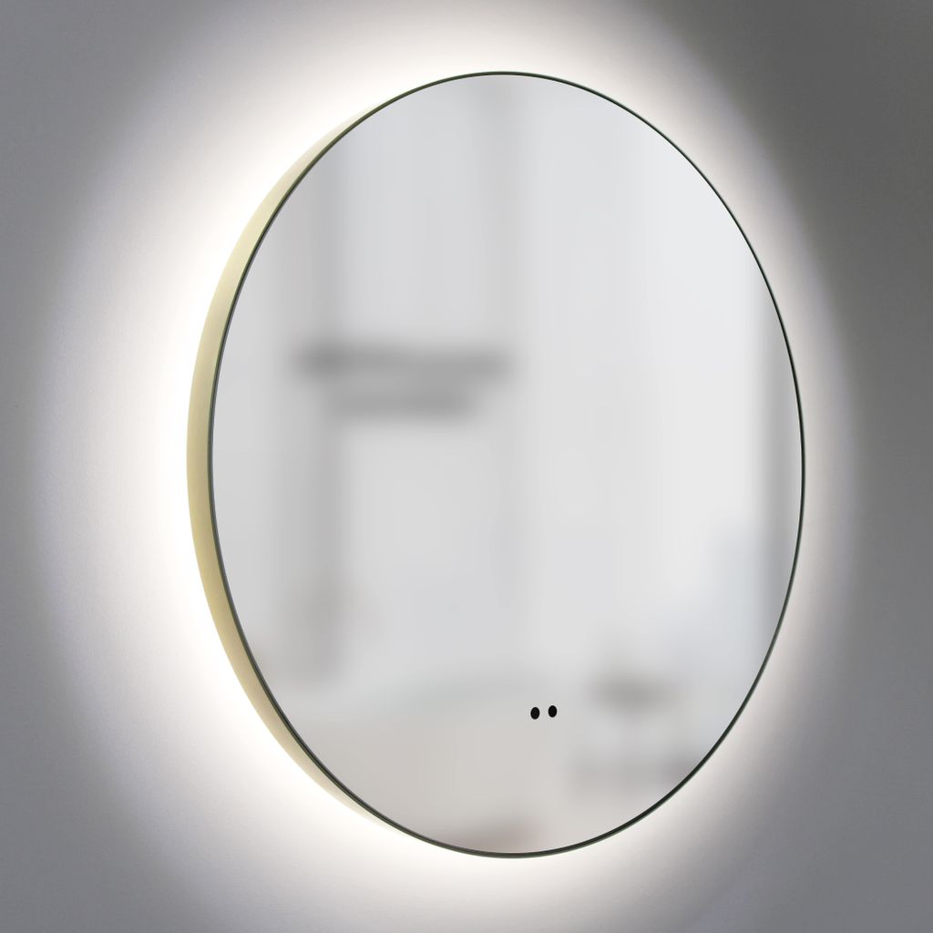Badspiegel mit Beleuchtung Rund TALOS LED CESA Shine in matt Gold Ø60 cm - umlaufendes hinterleuchtetes Raumlicht in Neutralweiß - feuchtraumgeei...