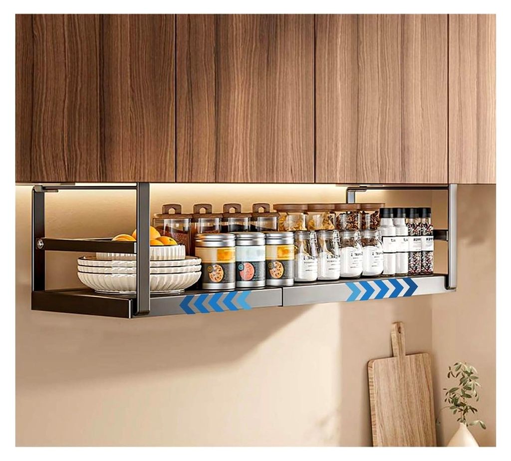Verstellbares Edelstahl-Teleskopregal für kleine Räume, 27-45 cm, platzsparende Lösung für Küche und Speisekammer