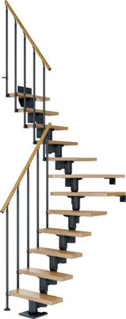 Pertura Mittelholmtreppe Spiros Eiche Leimholz Anthrazit 1/4 gewendelt unten links/rechts 65 cm 14 Stufen / 15 Steigunge