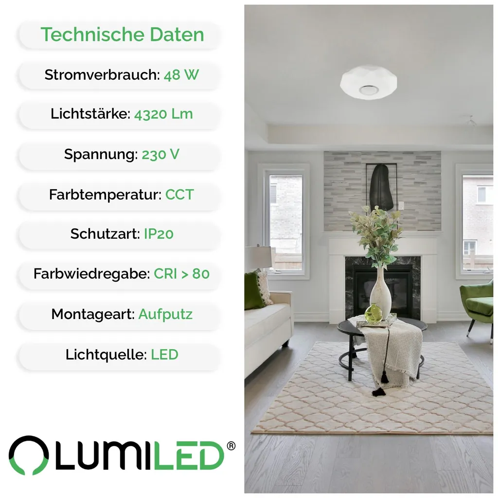 Plafonnier LED 4320lm avec télécommande lumière variable 3000K-6500K 40cm