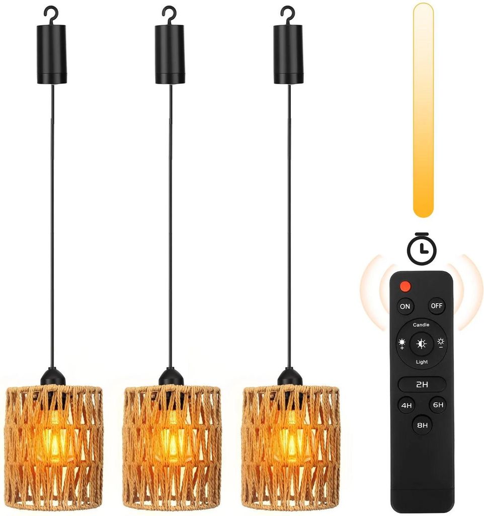 Boho Rattanlampe - Hängeleuchte - 3er Set - Vintage Stil - 220 V - Handgeflochten - Mehrfarbig
