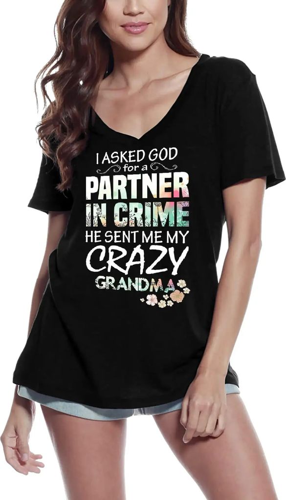 Damen Grafik T-Shirt V-Ausschnitt Ich bat Gott um einen Produktbild 